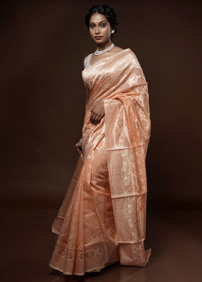 Peach Cotton Saree With Blouse Piece - Indian Silk House Agencies