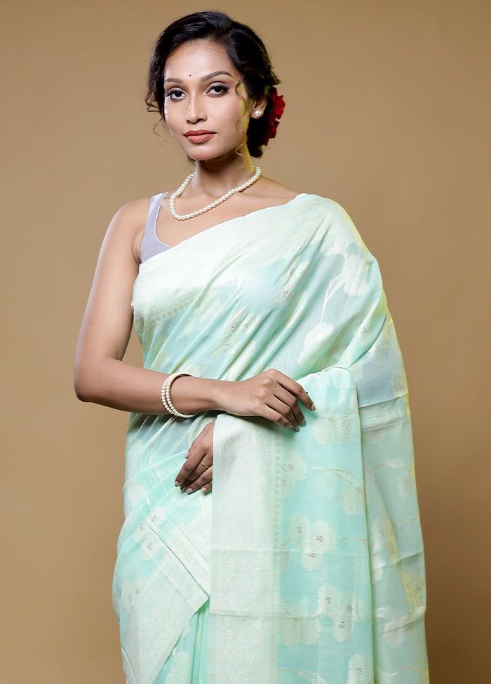 Blue Cotton Saree With Blouse Piece