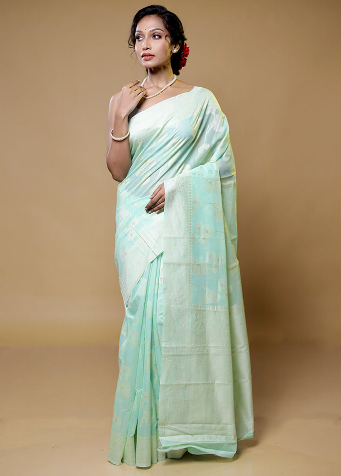 Blue Cotton Saree With Blouse Piece