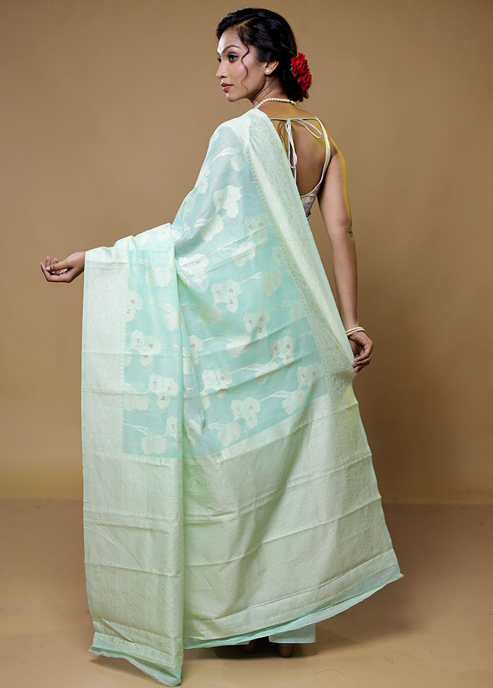 Blue Cotton Saree With Blouse Piece