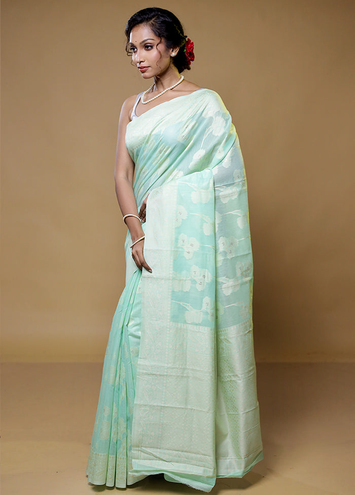 Blue Cotton Saree With Blouse Piece