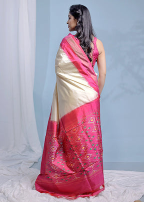 Cream Ikkat Pure Silk Saree With Blouse Piece - Indian Silk House Agencies