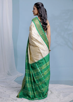 Cream Ikkat Pure Silk Saree With Blouse Piece - Indian Silk House Agencies