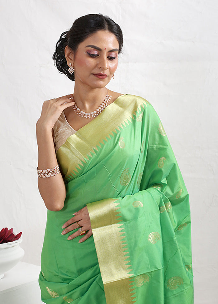 Green Kanjivaram Silk Saree With Blouse Piece - Indian Silk House Agencies