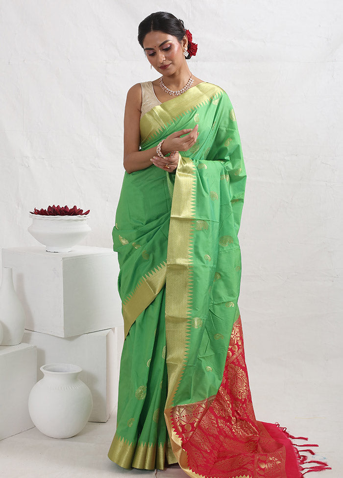 Green Kanjivaram Silk Saree With Blouse Piece - Indian Silk House Agencies