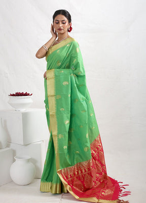 Green Kanjivaram Silk Saree With Blouse Piece - Indian Silk House Agencies