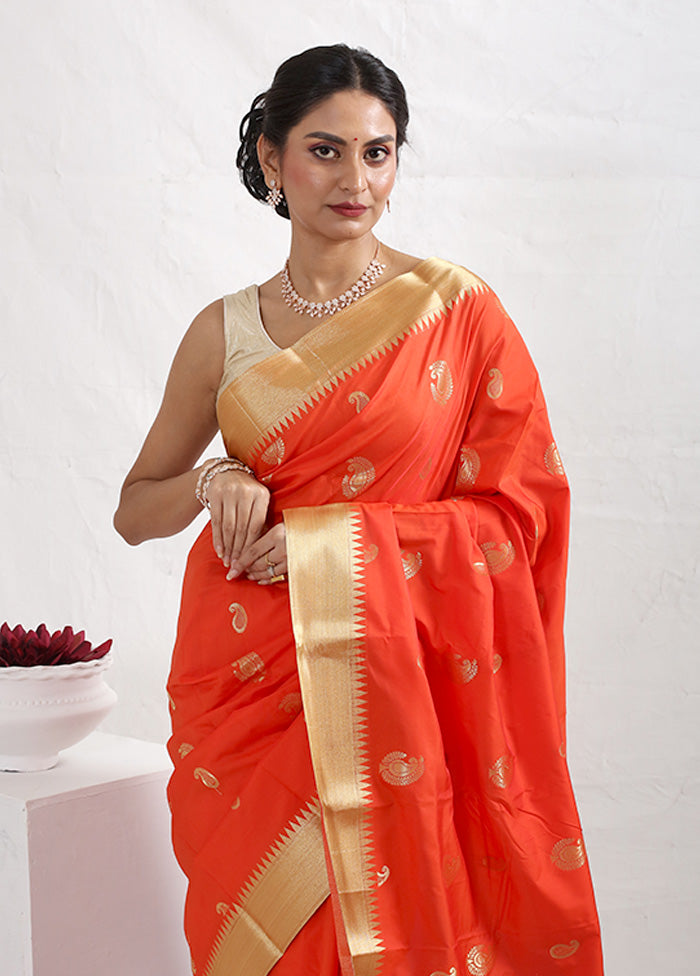 Orange Kanjivaram Silk Saree With Blouse Piece - Indian Silk House Agencies