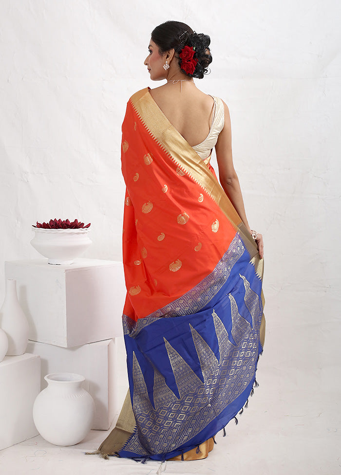 Orange Kanjivaram Silk Saree With Blouse Piece - Indian Silk House Agencies