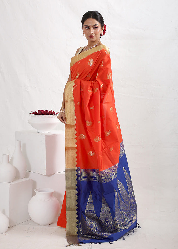 Orange Kanjivaram Silk Saree With Blouse Piece - Indian Silk House Agencies