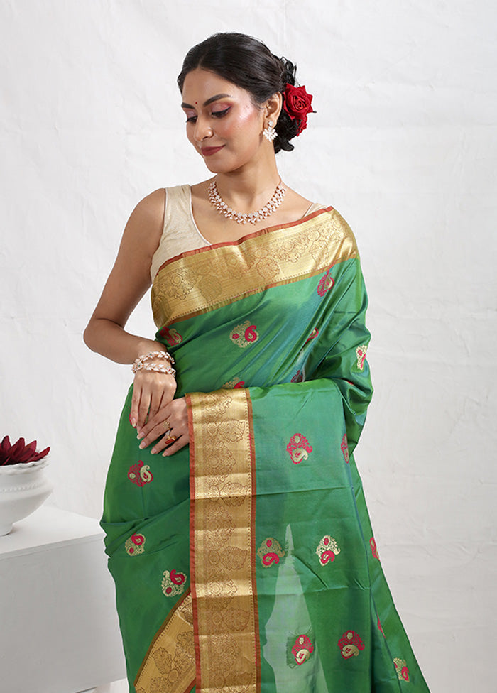 Green Kanjivaram Silk Saree With Blouse Piece - Indian Silk House Agencies