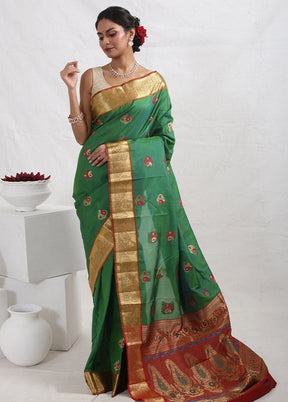 Green Kanjivaram Silk Saree With Blouse Piece - Indian Silk House Agencies