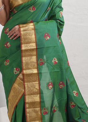 Green Kanjivaram Silk Saree With Blouse Piece - Indian Silk House Agencies