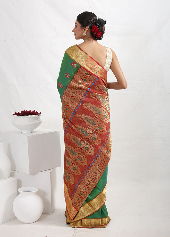 Green Kanjivaram Silk Saree With Blouse Piece - Indian Silk House Agencies