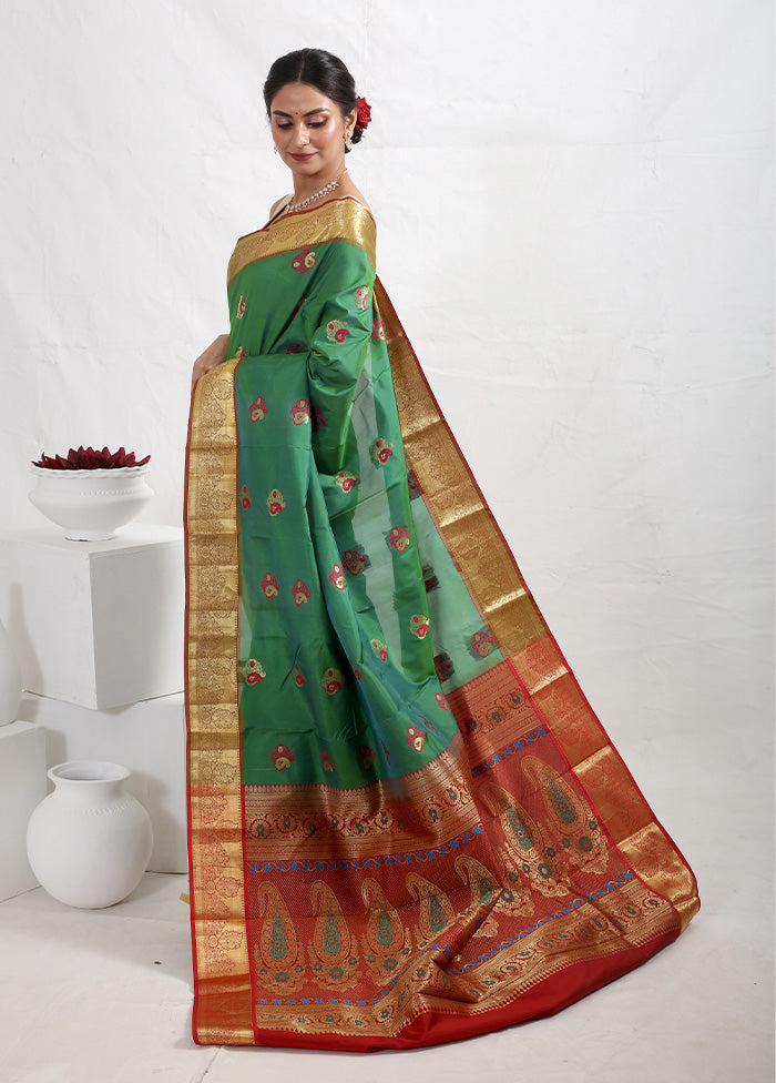 Green Kanjivaram Silk Saree With Blouse Piece - Indian Silk House Agencies