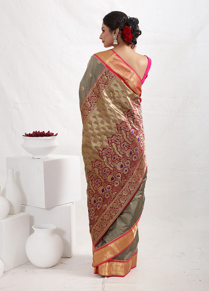 Grey Kanjivaram Silk Saree With Blouse Piece - Indian Silk House Agencies