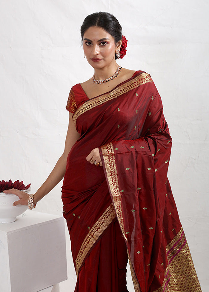 Maroon Kanjivaram Silk Saree With Blouse Piece - Indian Silk House Agencies