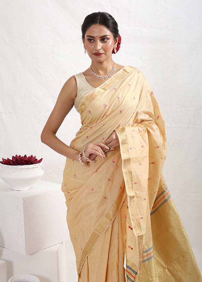 Cream Kanjivaram Silk Saree With Blouse Piece - Indian Silk House Agencies