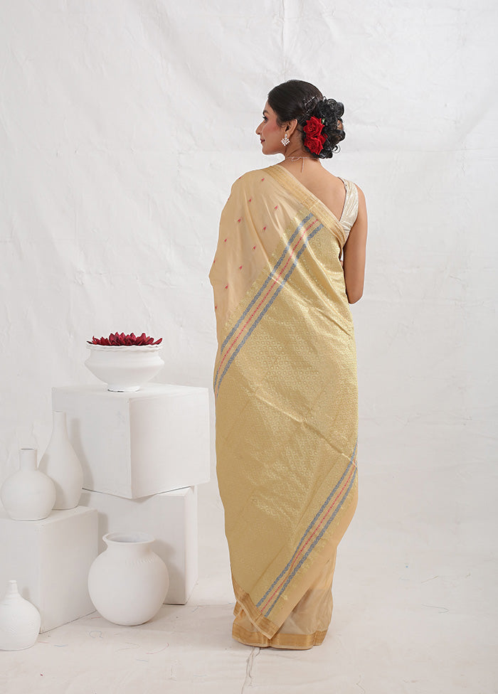 Cream Kanjivaram Silk Saree With Blouse Piece - Indian Silk House Agencies