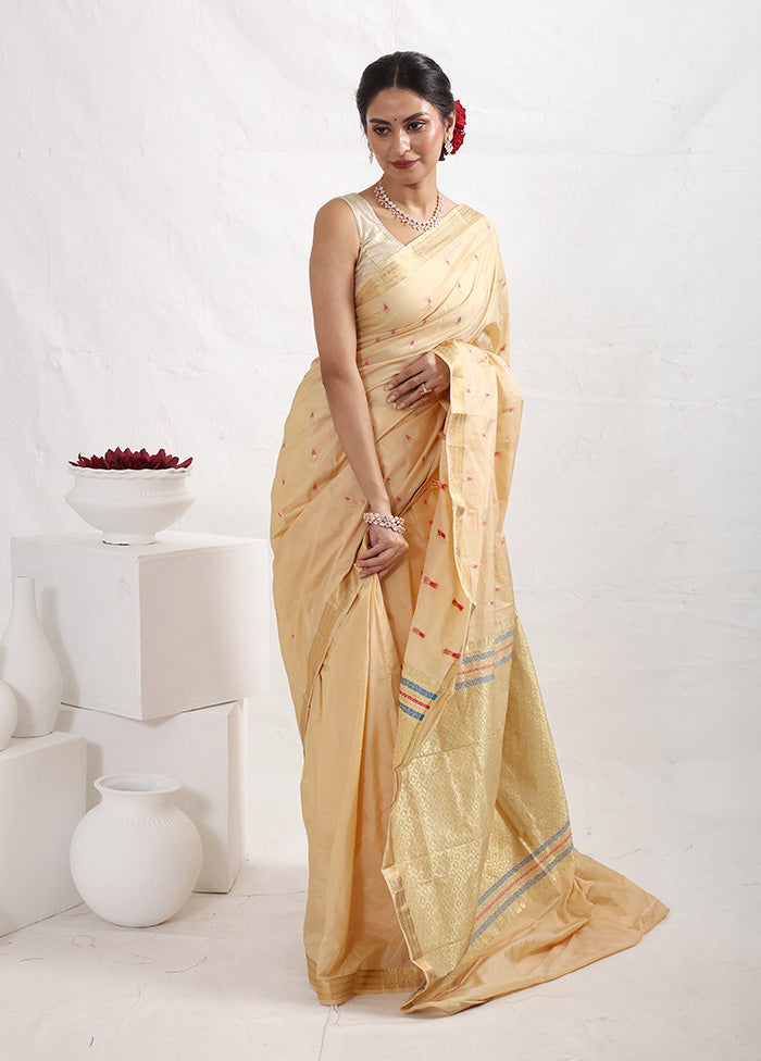 Cream Kanjivaram Silk Saree With Blouse Piece - Indian Silk House Agencies