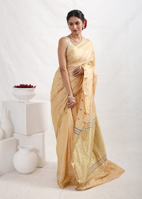 Cream Kanjivaram Silk Saree With Blouse Piece - Indian Silk House Agencies