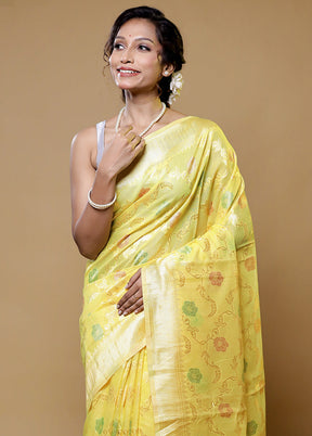 Yellow Cotton Saree With Blouse Piece