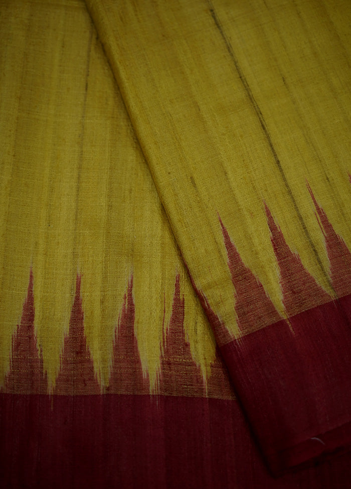 Yellow Tussar Pure Silk Saree With Blouse Piece - Indian Silk House Agencies