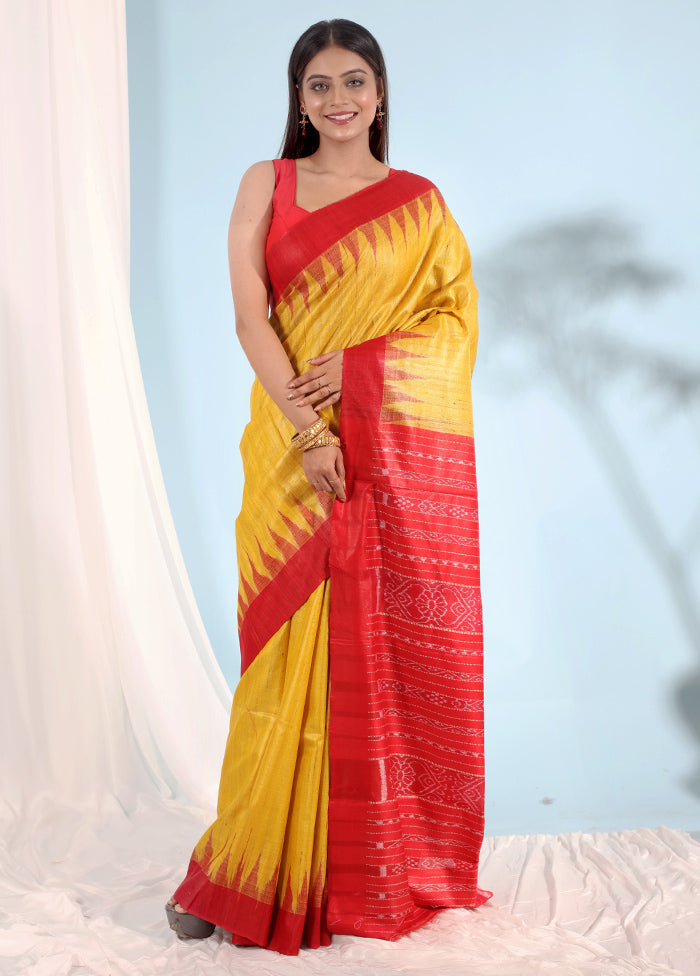 Yellow Tussar Pure Silk Saree With Blouse Piece - Indian Silk House Agencies