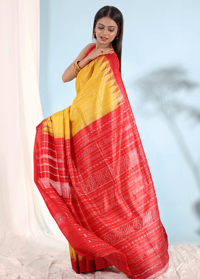 Yellow Tussar Pure Silk Saree With Blouse Piece - Indian Silk House Agencies