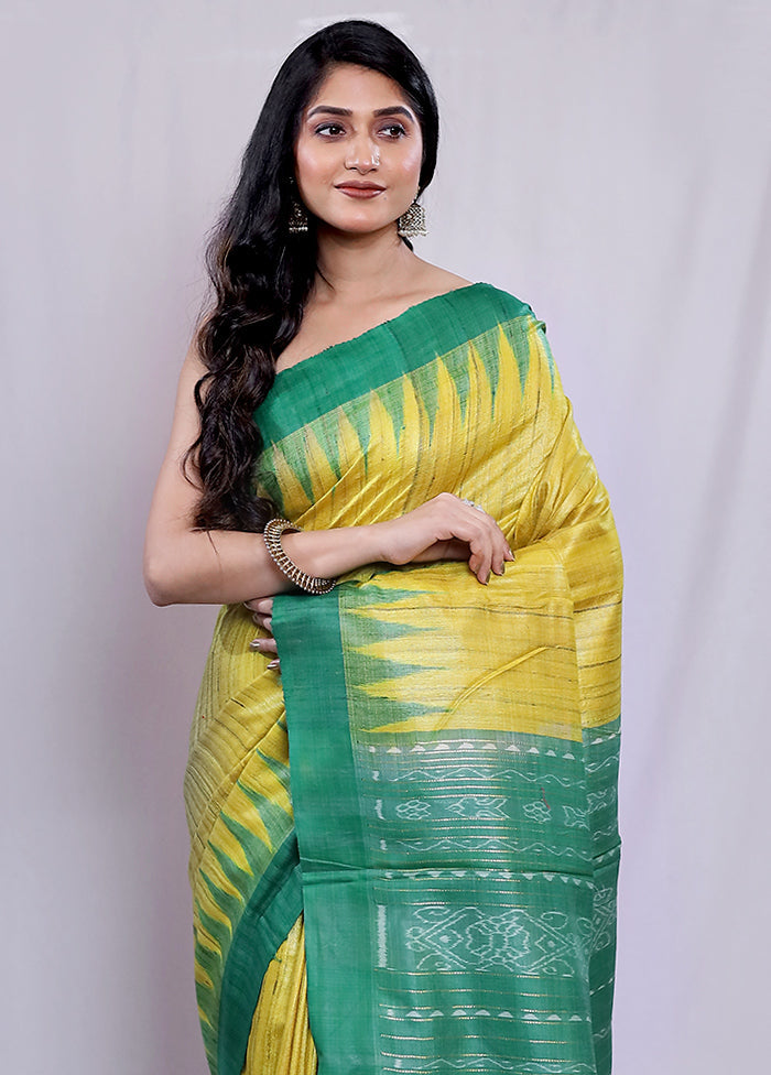 Yellow Tussar Pure Silk Saree With Blouse Piece - Indian Silk House Agencies