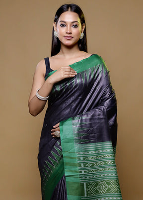 Grey Handloom Tussar Pure Silk Saree With Blouse Piece