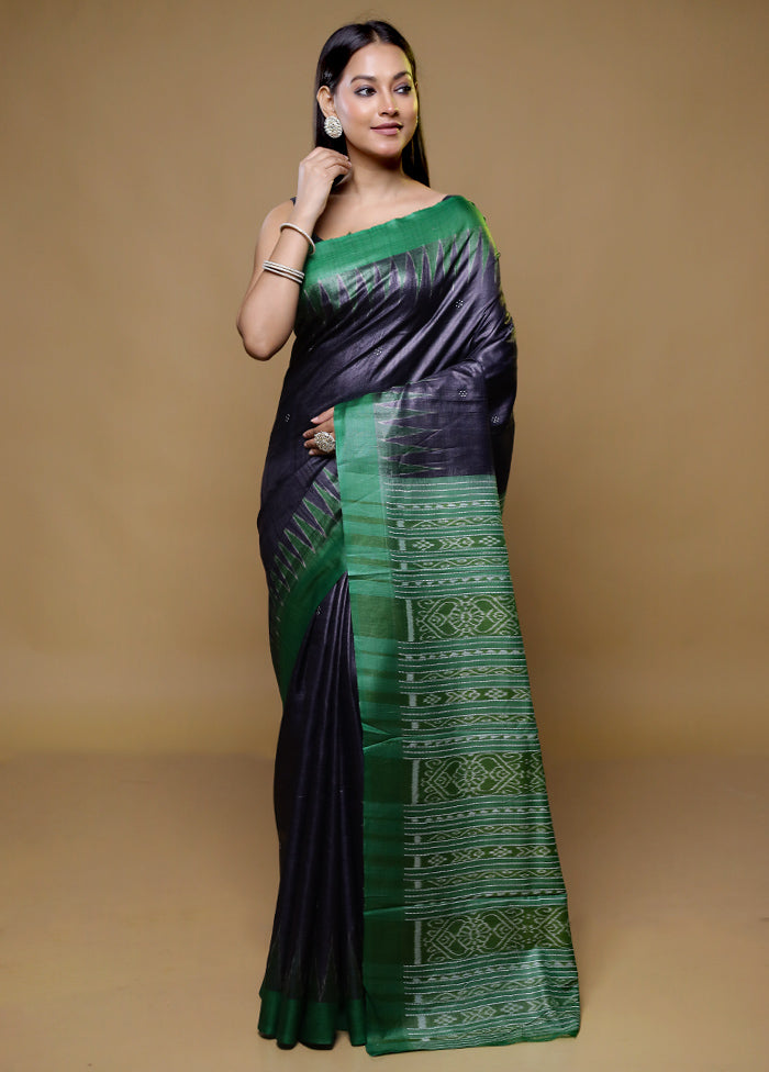 Grey Handloom Tussar Pure Silk Saree With Blouse Piece