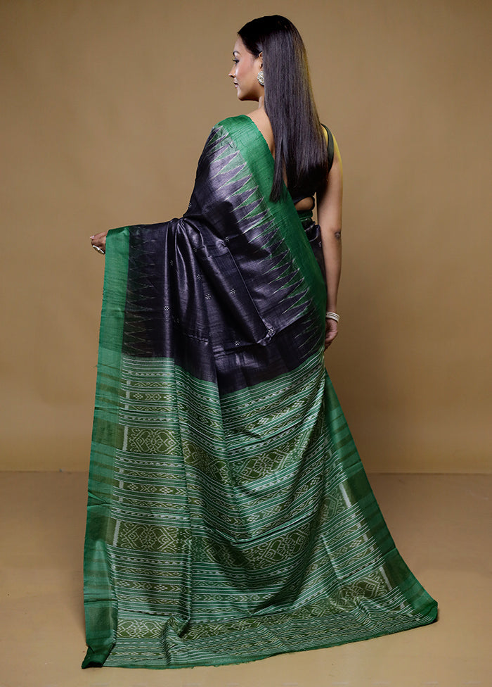 Grey Handloom Tussar Pure Silk Saree With Blouse Piece