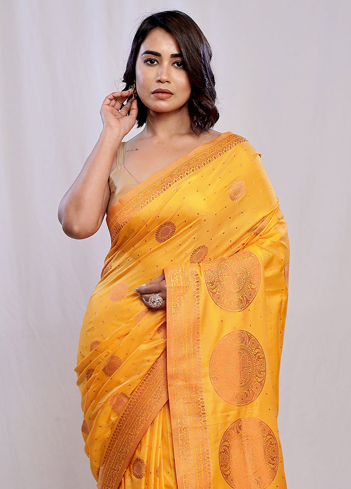 Yellow Dupion Silk Saree With Blouse Piece - Indian Silk House Agencies