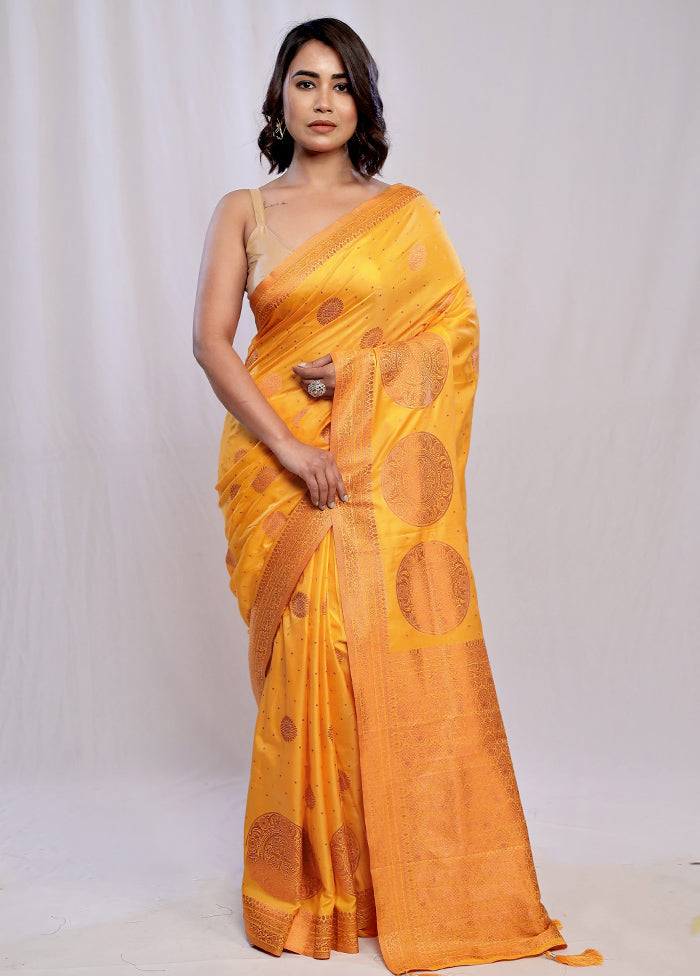 Yellow Dupion Silk Saree With Blouse Piece - Indian Silk House Agencies