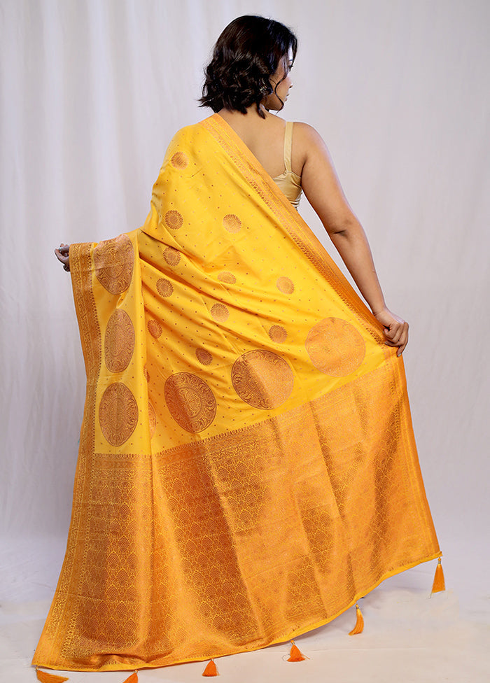 Yellow Dupion Silk Saree With Blouse Piece - Indian Silk House Agencies