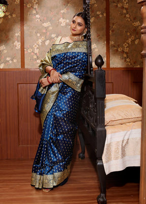 Midnight Blue Pure Banarasi Silk Saree With Blouse Piece - Indian Silk House Agencies