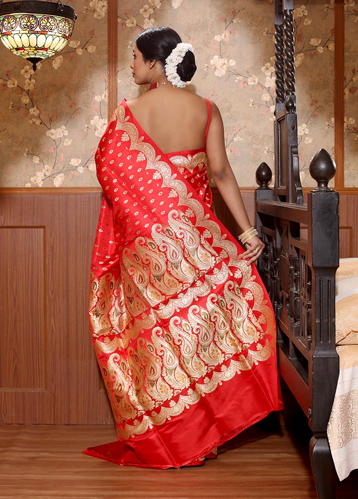 Red Pure Banarasi Silk Saree With Blouse Piece - Indian Silk House Agencies