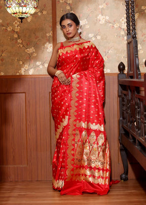 Red Pure Banarasi Silk Saree With Blouse Piece - Indian Silk House Agencies