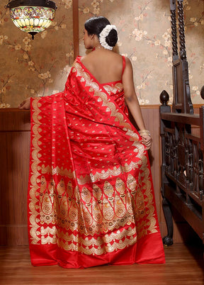 Red Pure Banarasi Silk Saree With Blouse Piece - Indian Silk House Agencies