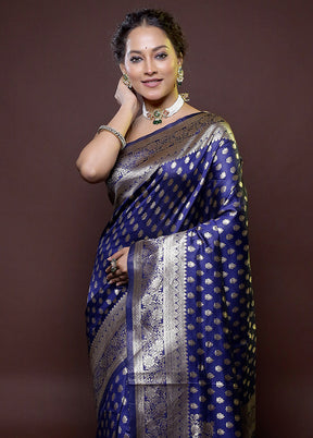 Blue Dupion Silk Saree With Blouse Piece