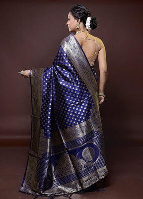 Blue Dupion Silk Saree With Blouse Piece