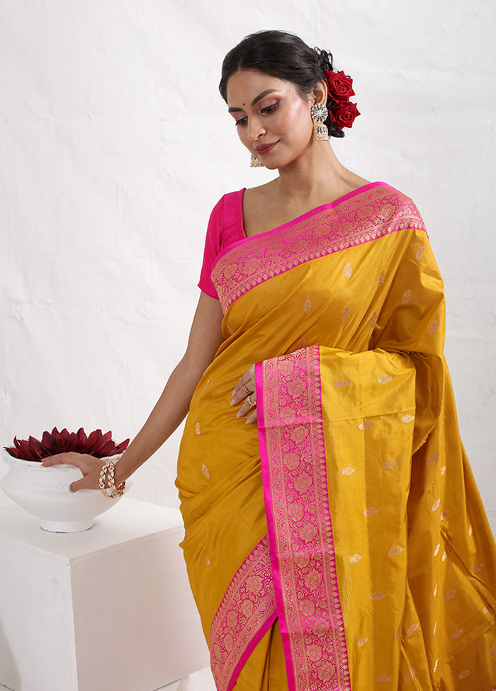 Yellow Katan Pure Silk Saree With Blouse Piece - Indian Silk House Agencies