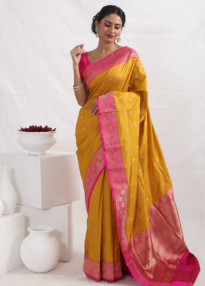 Yellow Katan Pure Silk Saree With Blouse Piece - Indian Silk House Agencies