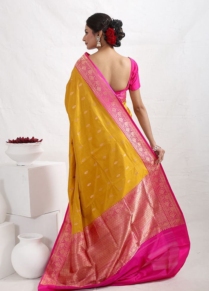 Yellow Katan Pure Silk Saree With Blouse Piece - Indian Silk House Agencies