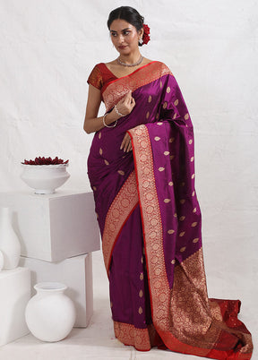 Purple Katan Pure Silk Saree With Blouse Piece - Indian Silk House Agencies