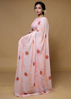 Peach Chiffon Silk Saree With Blouse Piece