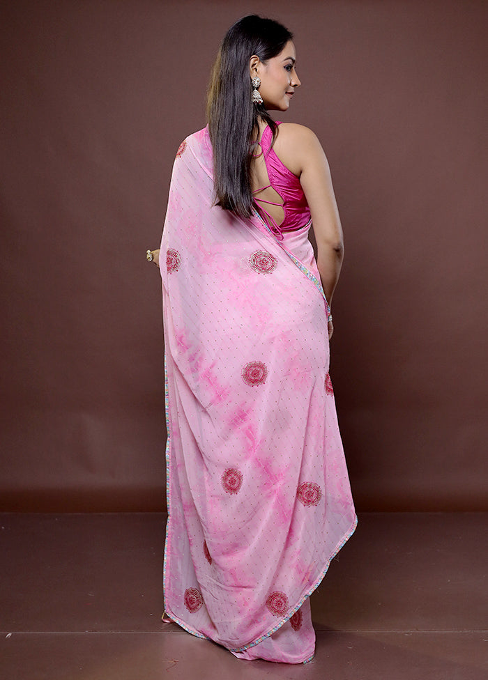 Pink Chiffon Silk Saree With Blouse Piece