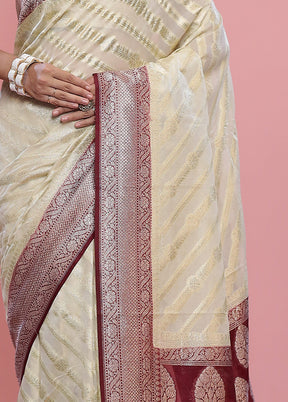 Cream Georgette Saree With Blouse Piece - Indian Silk House Agencies