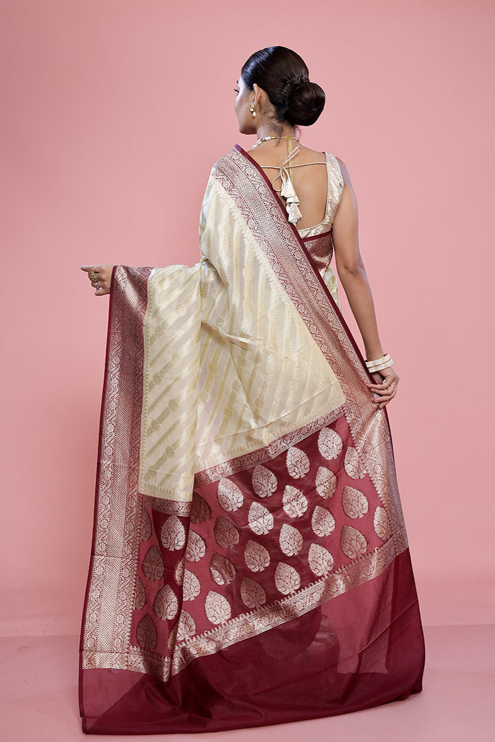 Cream Georgette Saree With Blouse Piece - Indian Silk House Agencies