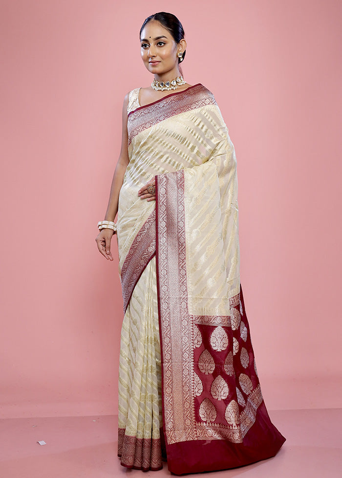 Cream Georgette Saree With Blouse Piece - Indian Silk House Agencies